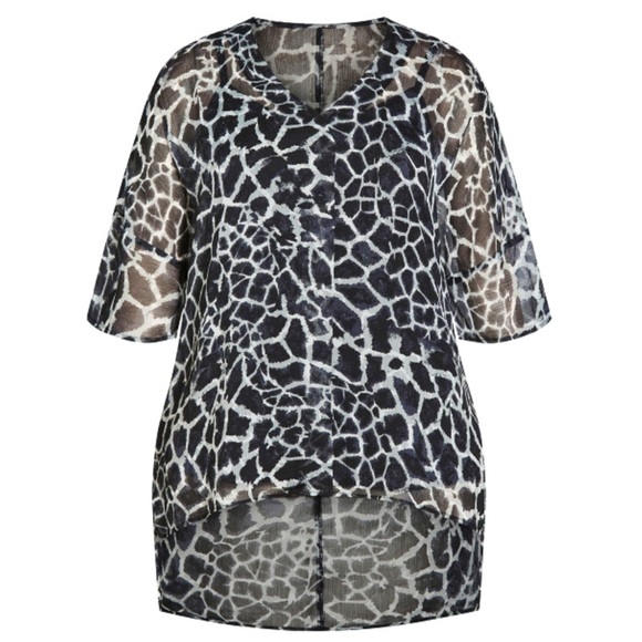 Arna YORK 18-28W Hi Lo Black Animal Print Moment Pleat Print Top Tunic V3.5 - Picture 3 of 6